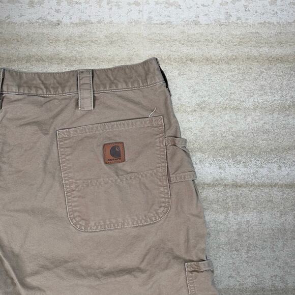 Vintage Carhartt Carpenter Pants Camel Tan Canvas Baggy Painter Leather Logo 90s - Picture 3 of 4